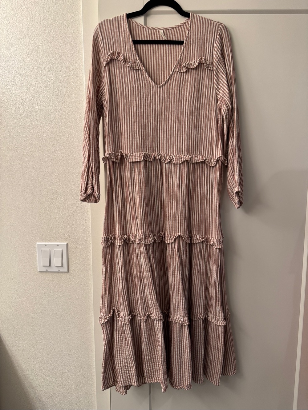 Rylee & Cru Mabel Dress in Wine Stripe size M